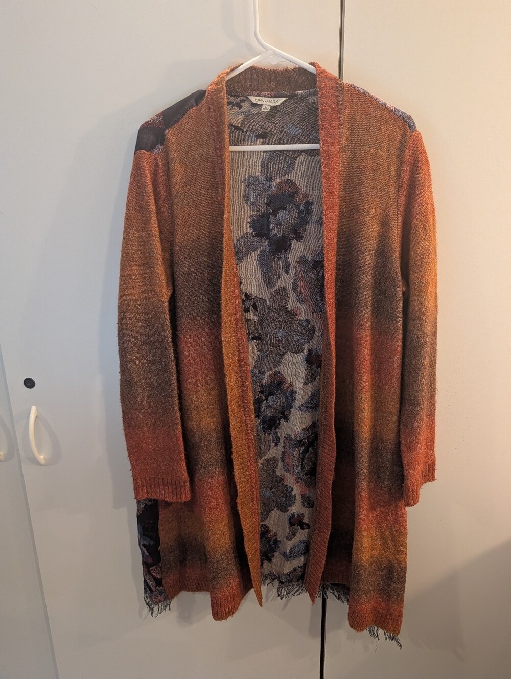 John Mark Woman's Large Cozy Open-Front Gradient Cardigan Sweater - Rust Multi